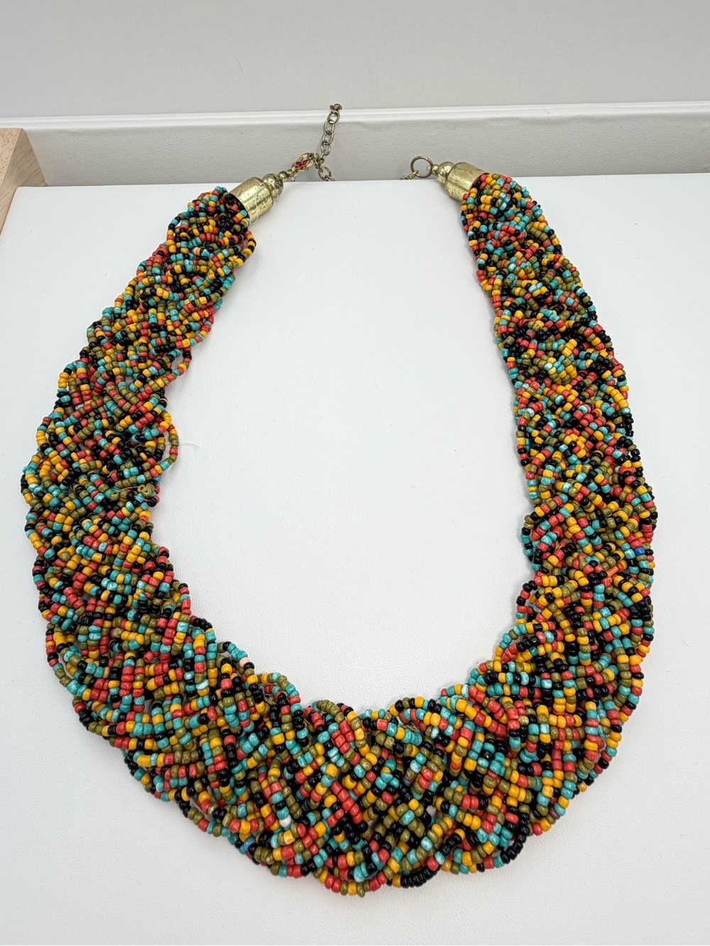 Vintage Multicolor Beaded Tribal Collar Bib Statement Necklace women’s jewelry